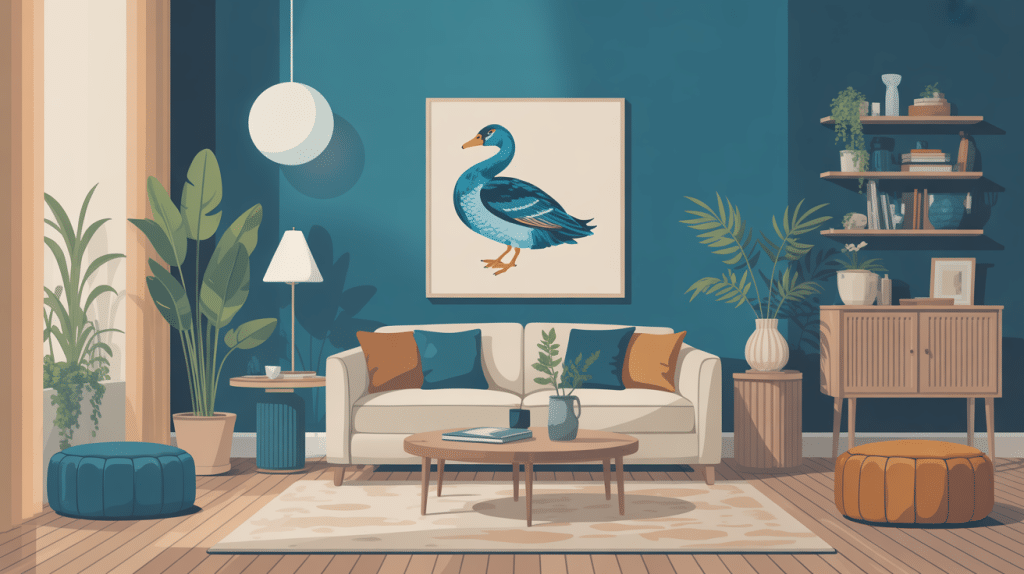 bleu canard avec quelle couleur salon déco chaleureuse