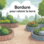bordure pour retenir terre dans jardin avec béton bois pierre métal