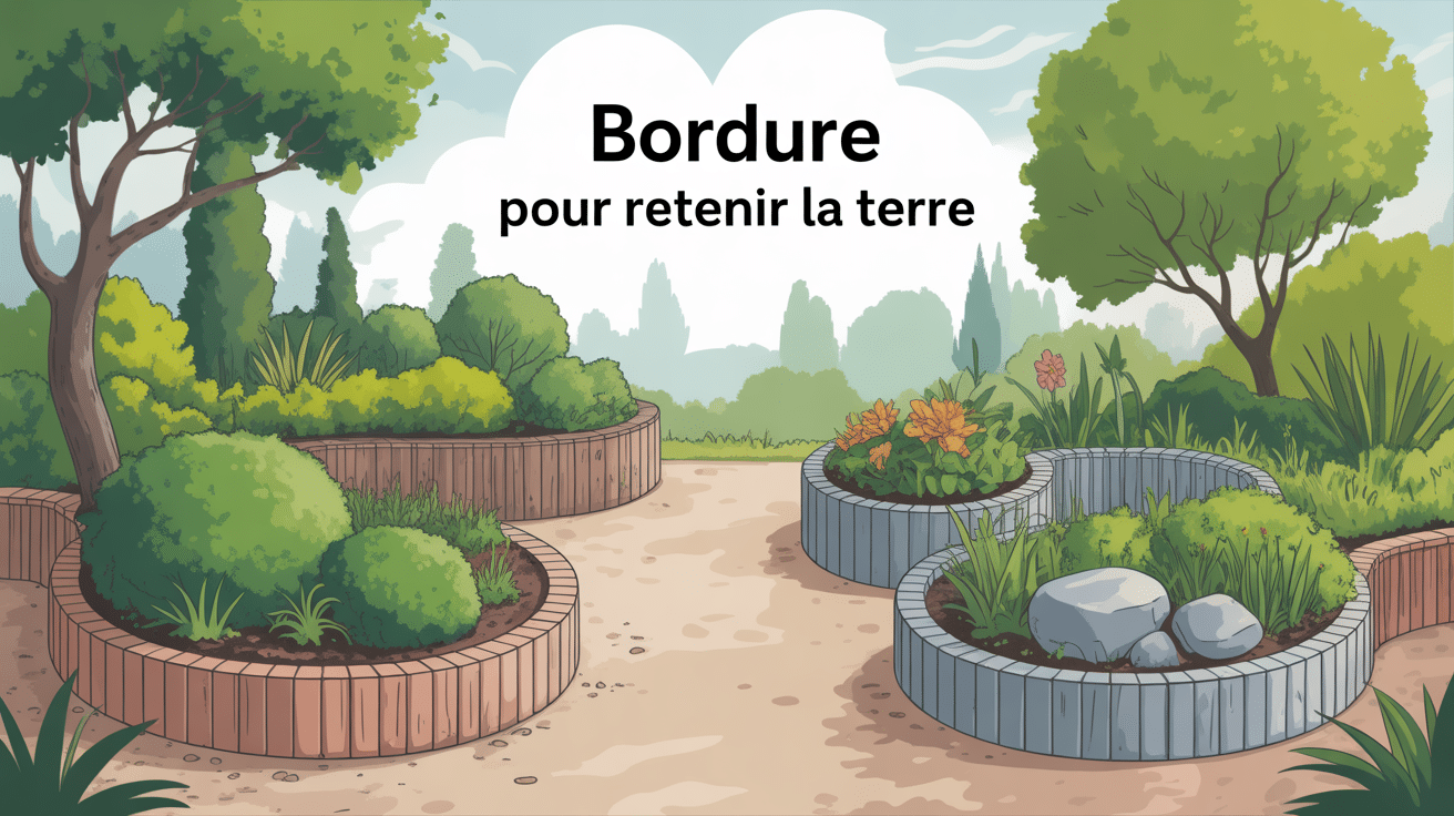 bordure pour retenir terre dans jardin avec béton bois pierre métal
