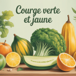 courge verte et jaune différentes sur une table de marché