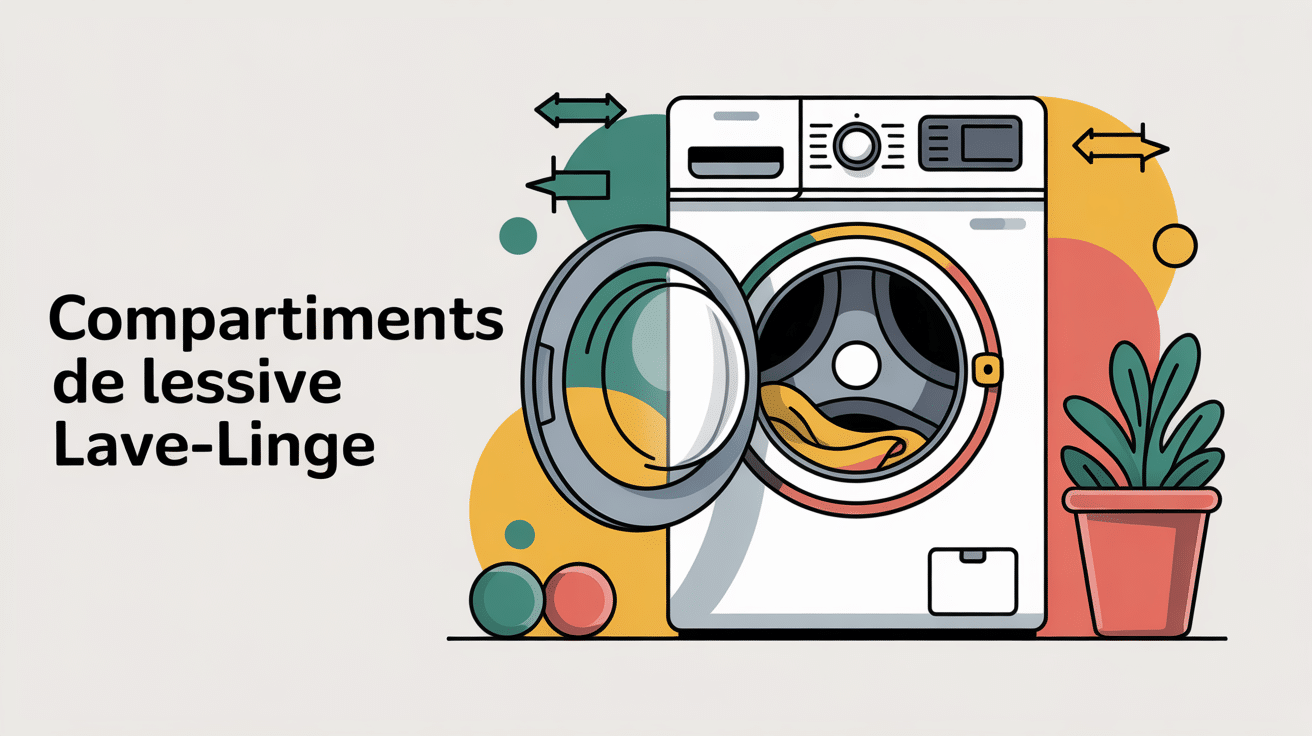 illustration claire du tiroir lave-linge avec compartiments lessive