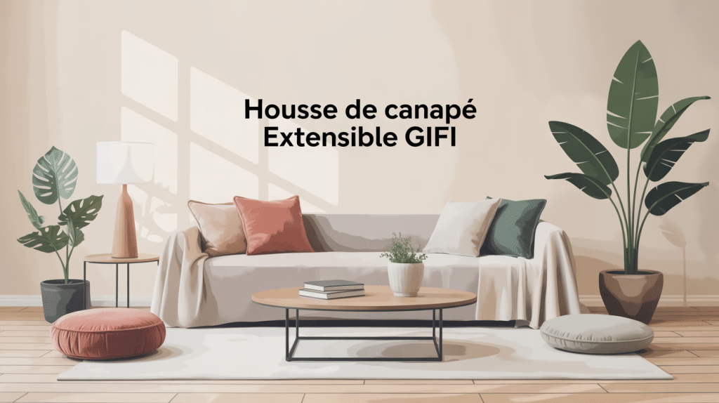salon avec housse de canapé extensible gifi