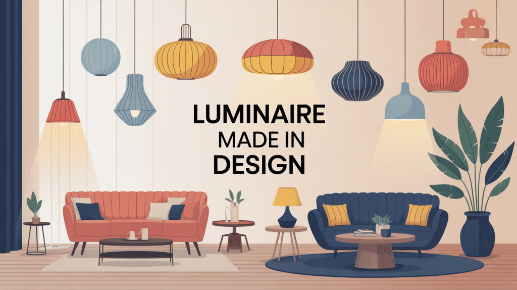 Illustration de luminaires made in design variés dans un intérieur