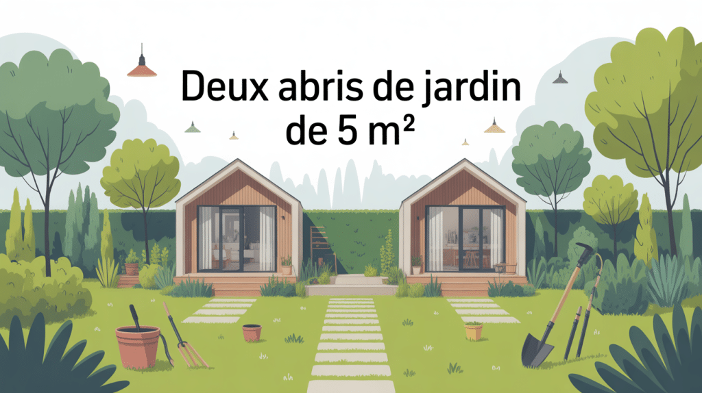vue globale avec 2 abris de jardin de 5m2 distincts
