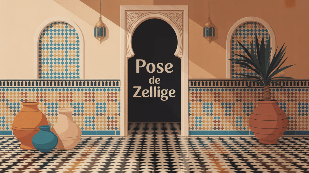pose zellige sur mur et sol ambiance artisanale