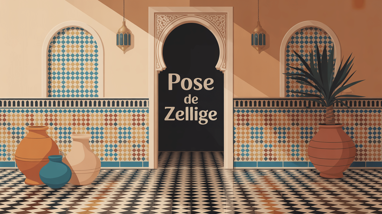 pose zellige sur mur et sol ambiance artisanale