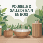 poubelle de salle de bain en bois dans décor naturel ambiance zen