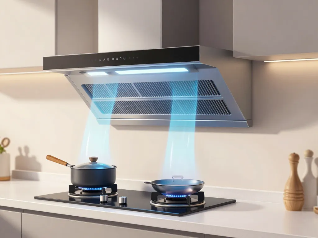 schéma hotte aspirante sur plan de travail flux d'air cuisine