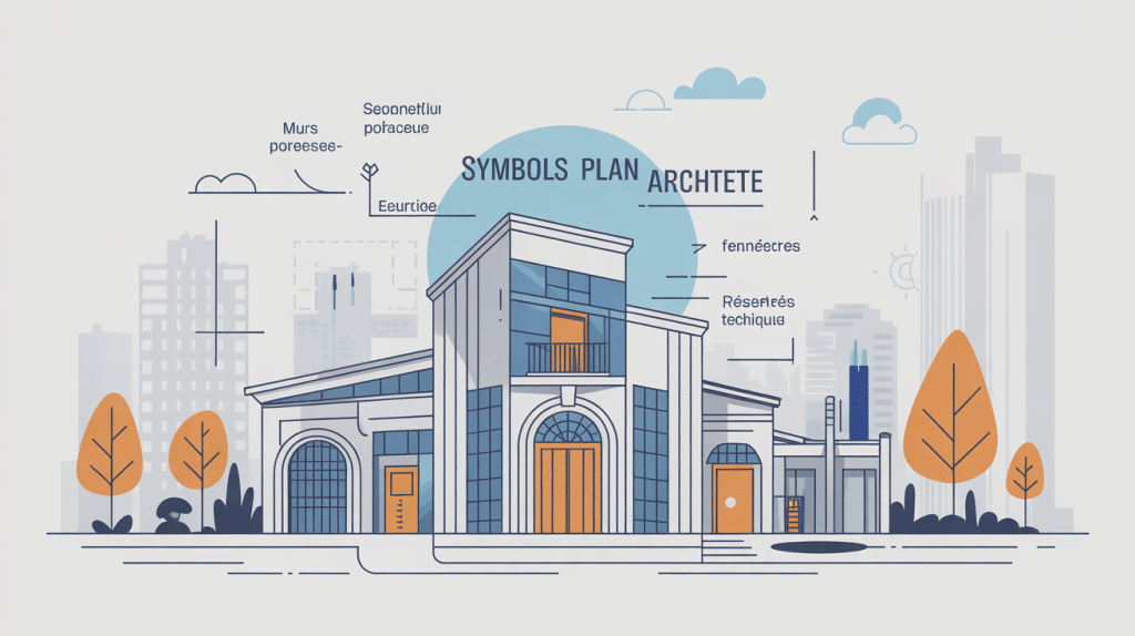 symboles plan architecte sur plan architectural vectoriel