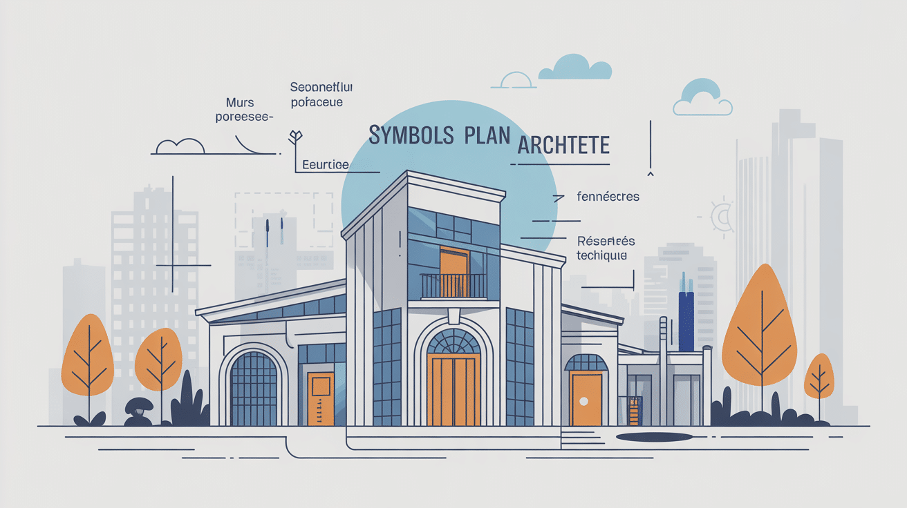 symboles plan architecte sur plan architectural vectoriel
