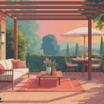 terrasse d'été chaleureuse avec mobilier et verdure
