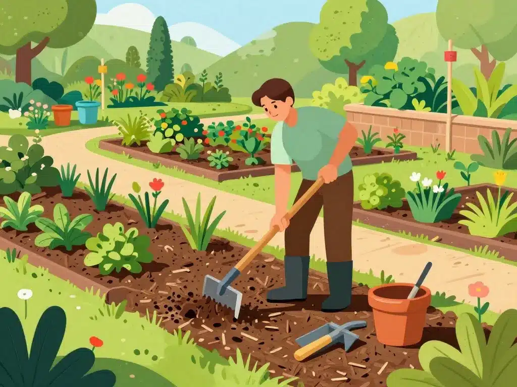 illustration désherbage manuel mulch jardin alternatives vinaigre blanc désherbant interdit