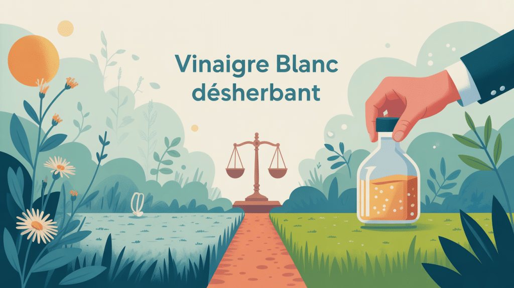 illustration vinaigre blanc désherbant interdit balance justice jardin