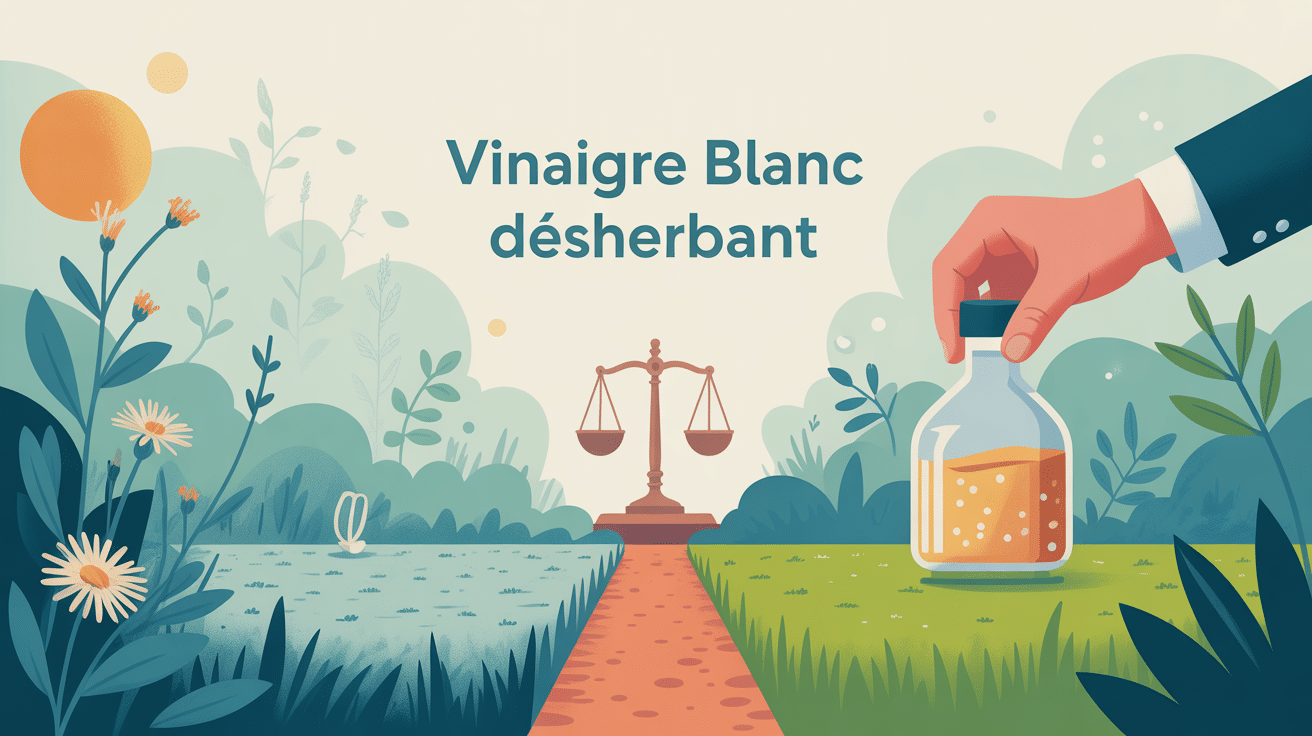 illustration vinaigre blanc désherbant interdit balance justice jardin
