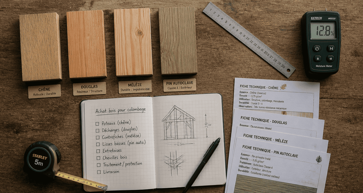 achat bois pour colombage échantillons et outils