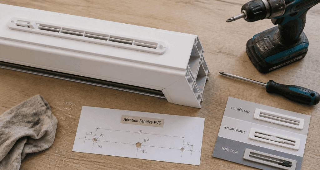 Aeration fenetre PVC sur plan de travail avec outils