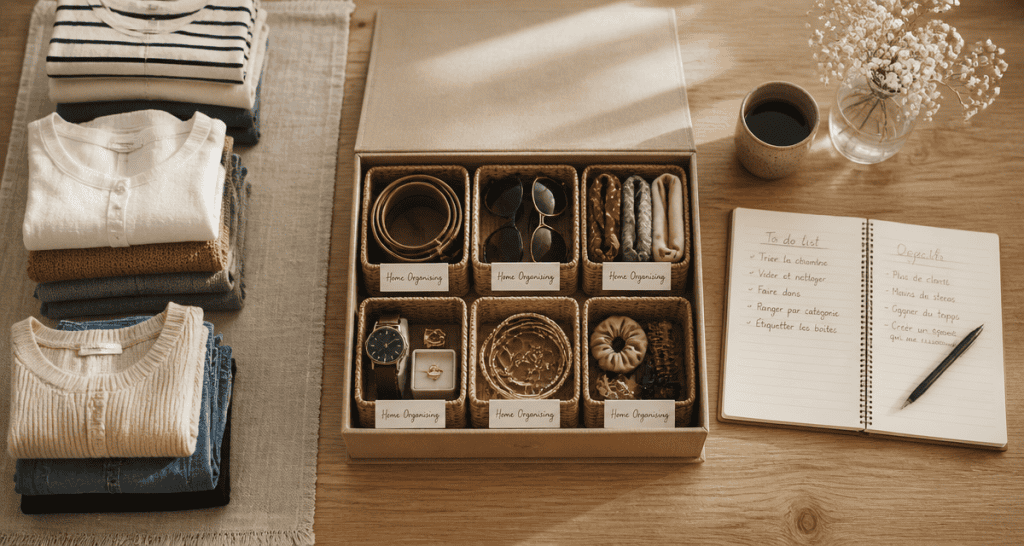 Aide rangement maison vue table organisée