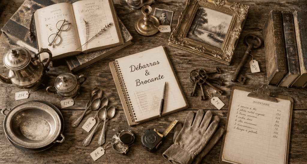 brocanteur vide maison table objets anciens