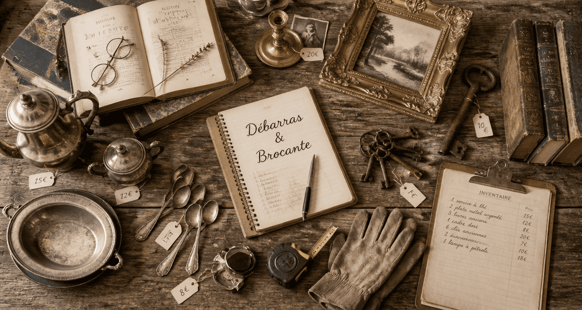 brocanteur vide maison table objets anciens
