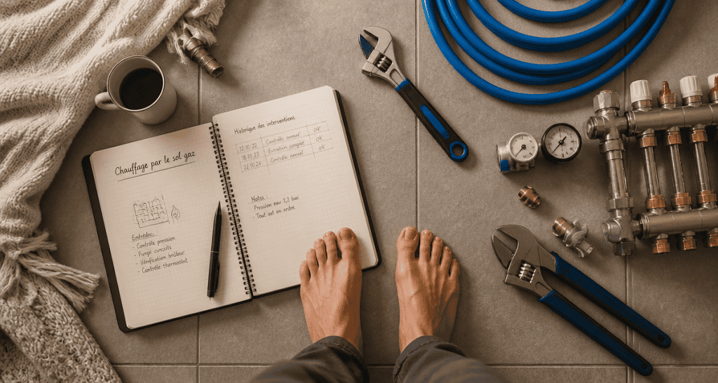 chauffage par le sol gaz pieds nus outils entretien
