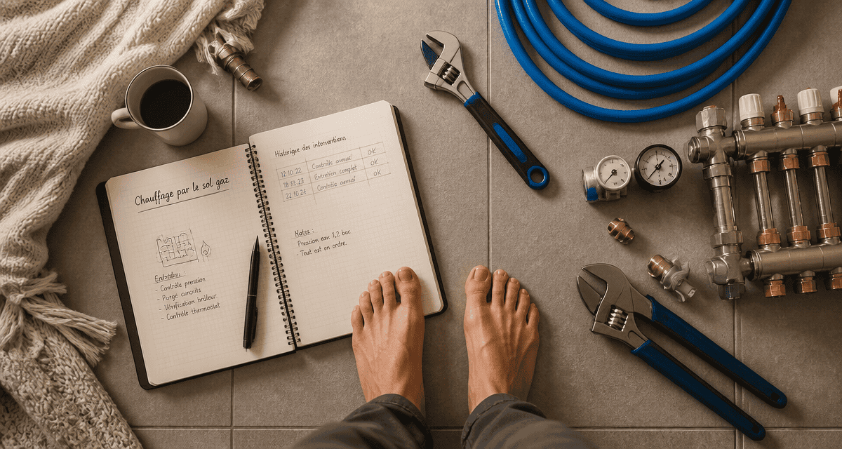 chauffage par le sol gaz pieds nus outils entretien
