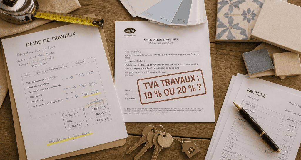 comment savoir si tva à 10 ou 20 travaux sur devis et attestation