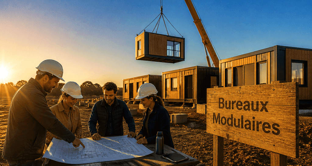 Construction bureaux modulaires chantier équipe
