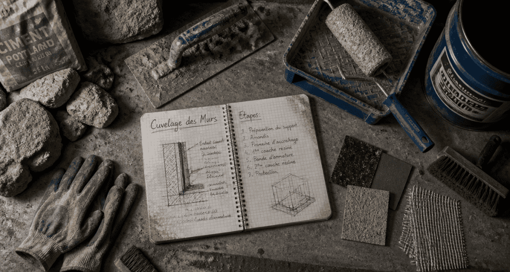 cuvelage mur outils étanchéité cave