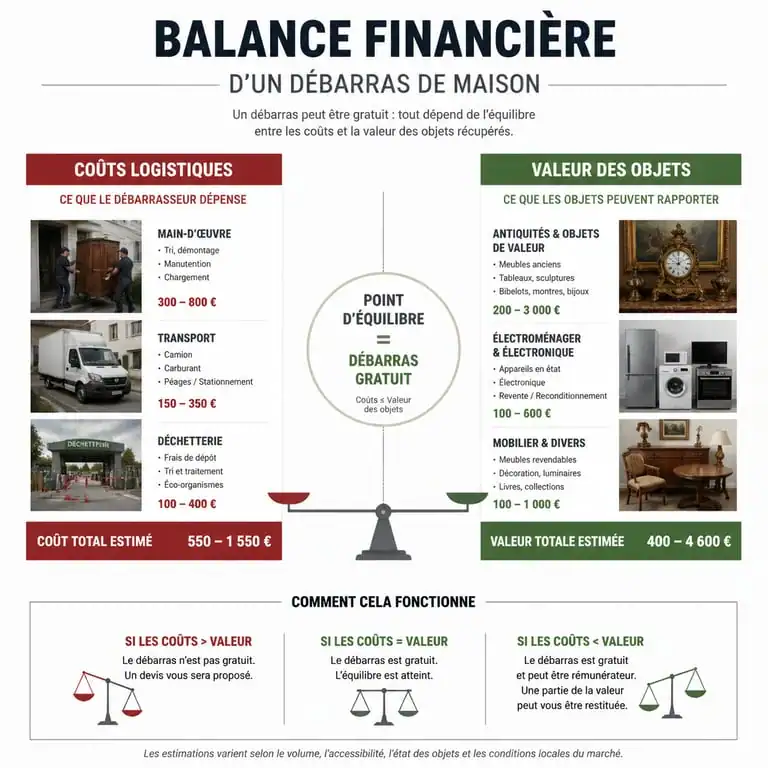 Infographie explicative du mécanisme de débarras de maison gratuit par compensation