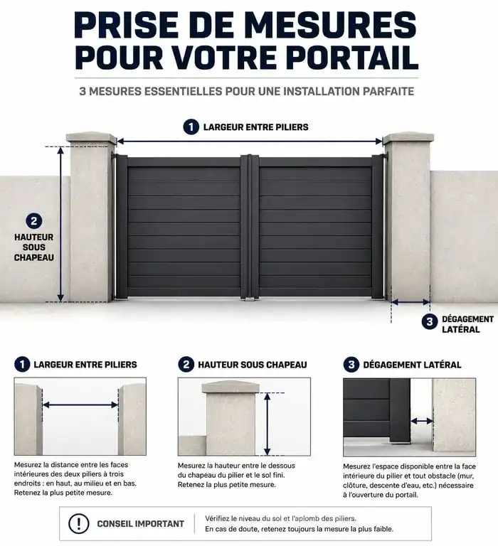 Schéma des points de mesure pour la largeur standard d'un portail