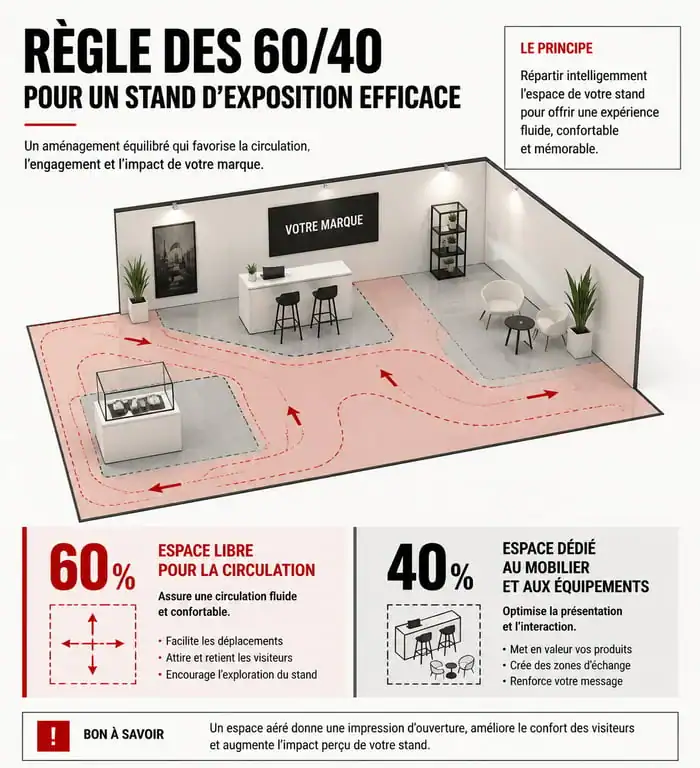 Infographie règle 60/40 aménagement stand exposition pour mobilier pour stand exposition
