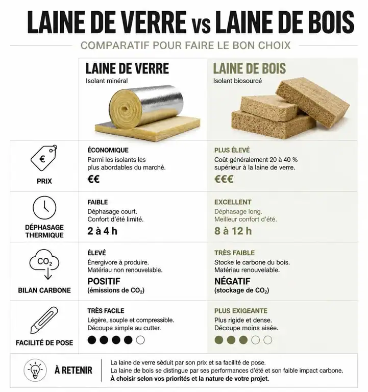 Comparatif laine de verre ou laine de bois pour l'isolation thermique