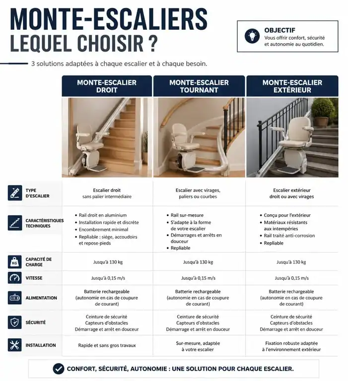 Comparatif des différents types de monte-escaliers pour seniors