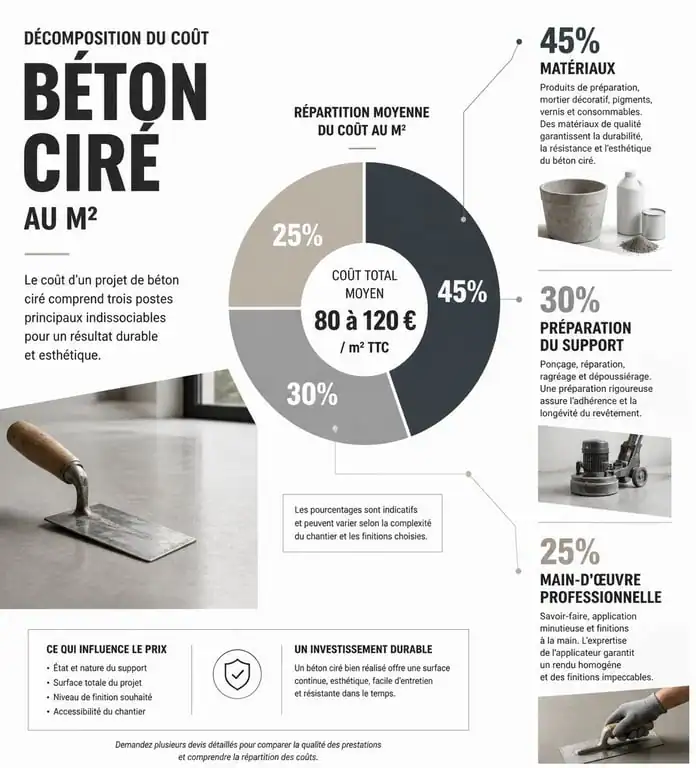 Décomposition du prix au m² du béton ciré : matériaux, préparation et main-d'œuvre