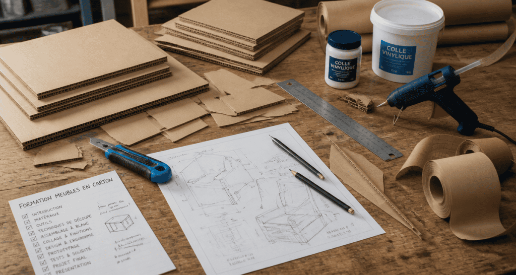 formation meubles en cartons outils sur table