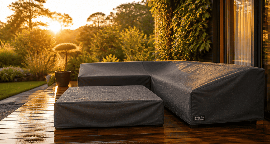 housse salon de jardin sur mesure gris anthracite sur terrasse