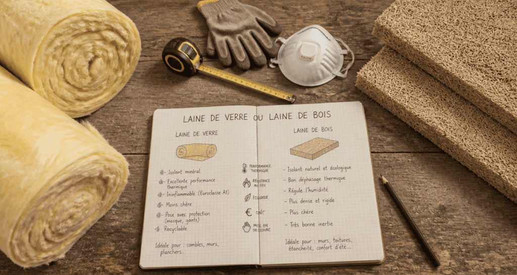 laine de verre ou laine de bois sur plan de travail