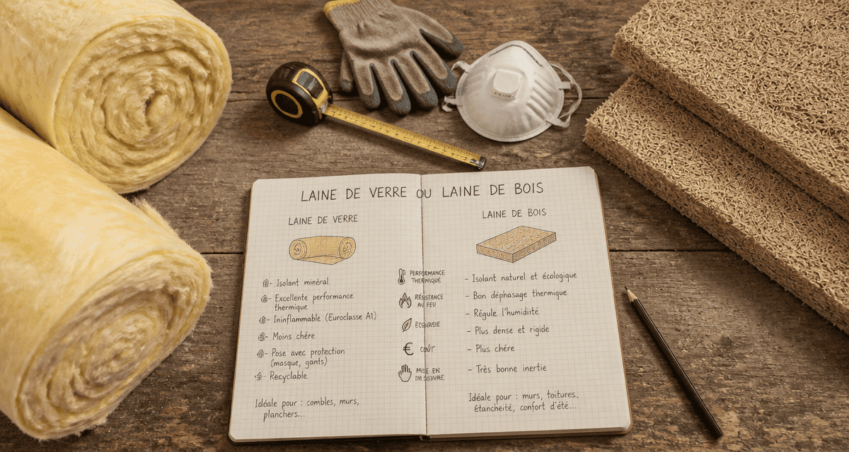 laine de verre ou laine de bois sur plan de travail