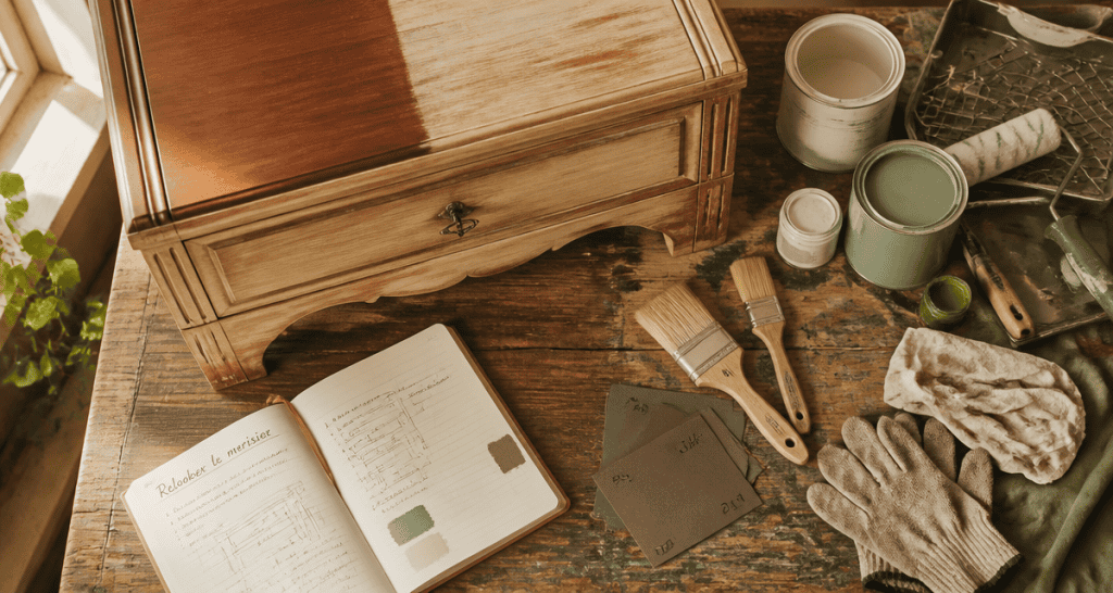 Peindre un meuble merisier outils atelier