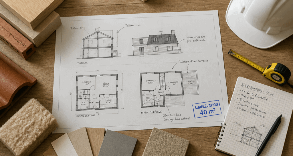 prix surélévation maison 40m2 plan architecte matériaux
