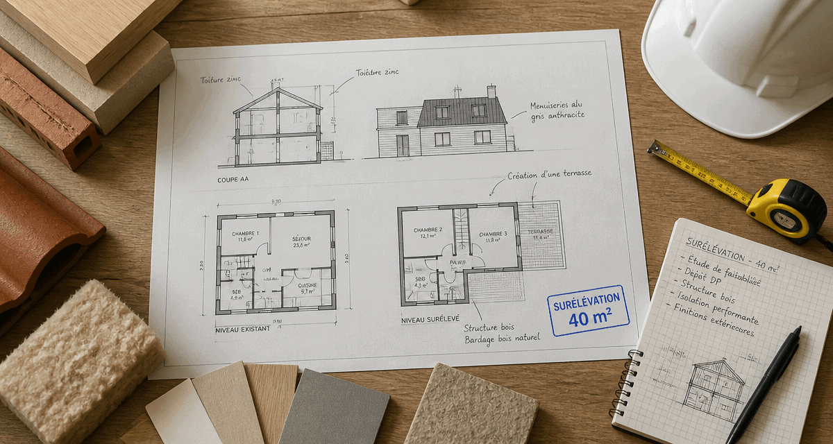 prix surélévation maison 40m2 plan architecte matériaux