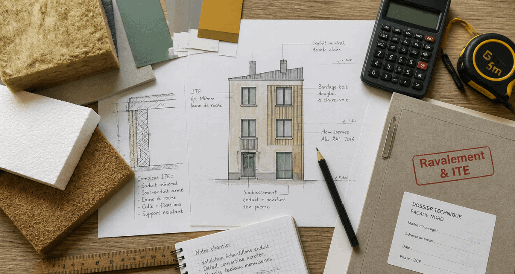 ravalement ite matériaux isolants sur plan façade