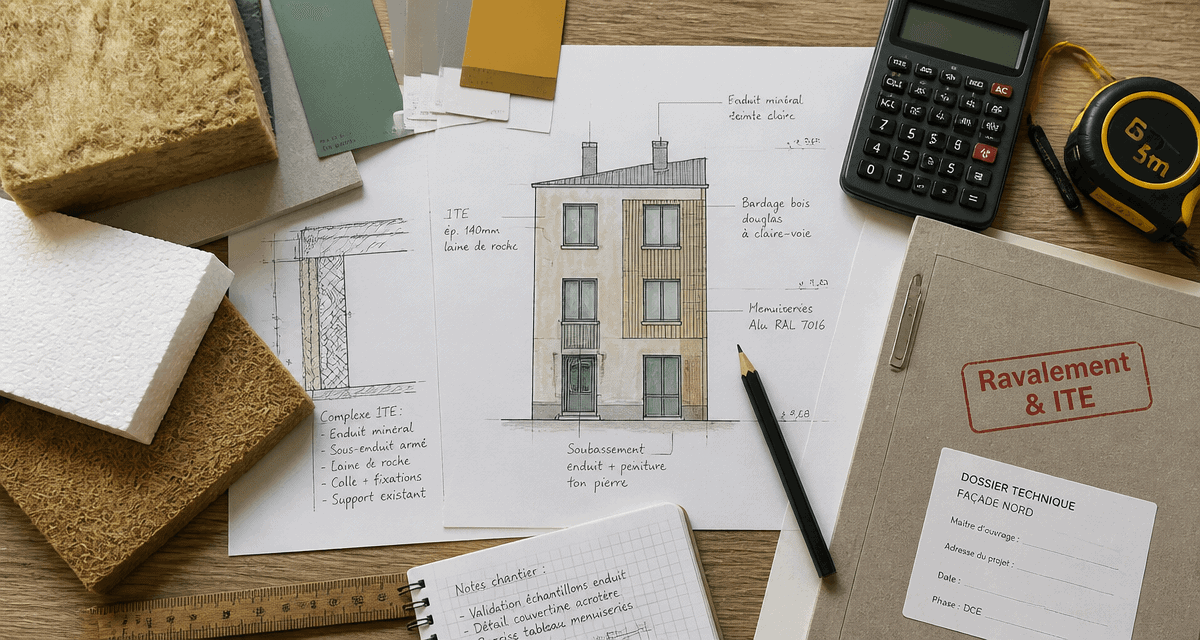 ravalement ite matériaux isolants sur plan façade