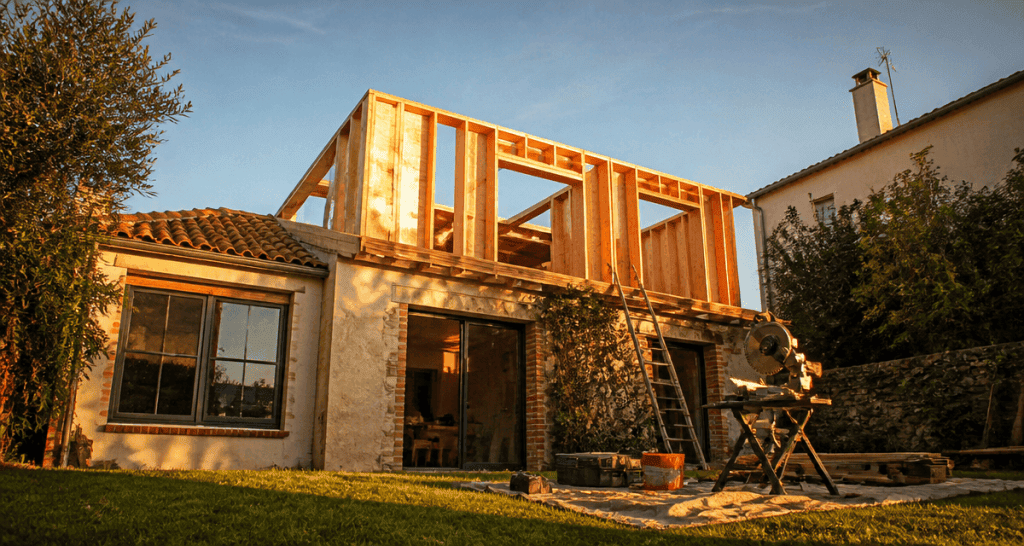 Rehausser toiture étage bois maison
