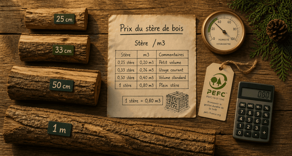 Ster de bois prix, bûches, tableau conversion, calculatrice