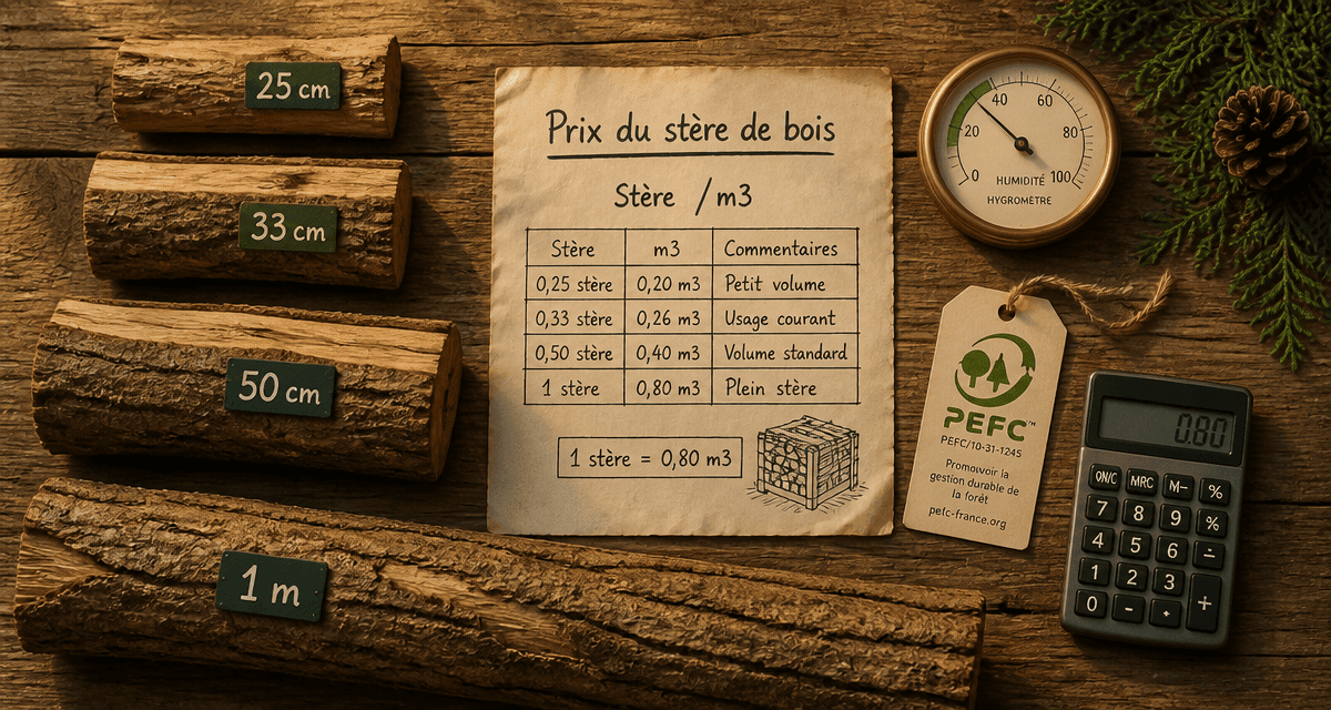 Ster de bois prix, bûches, tableau conversion, calculatrice