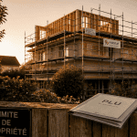 surélévation maison et voisinage, chantier vu du jardin voisin