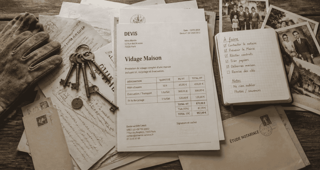 vidage maison table documents succession