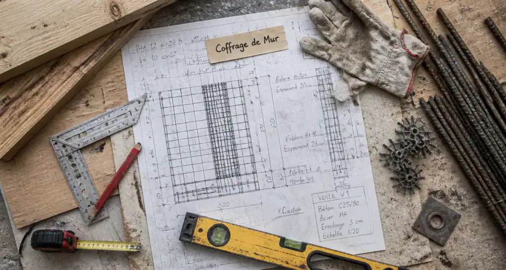 Coffrage mur outils et plan sur établi