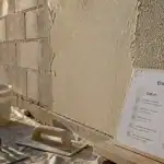 Crépi ou enduit extérieur : mur enduit frais et crépi projeté